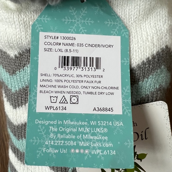 NWT Muk Luks Sherpa Fleece Jojoba Oil Cabin Slipper Socks Zig Zag Sz 8.5-11 - Picture 2 of 6